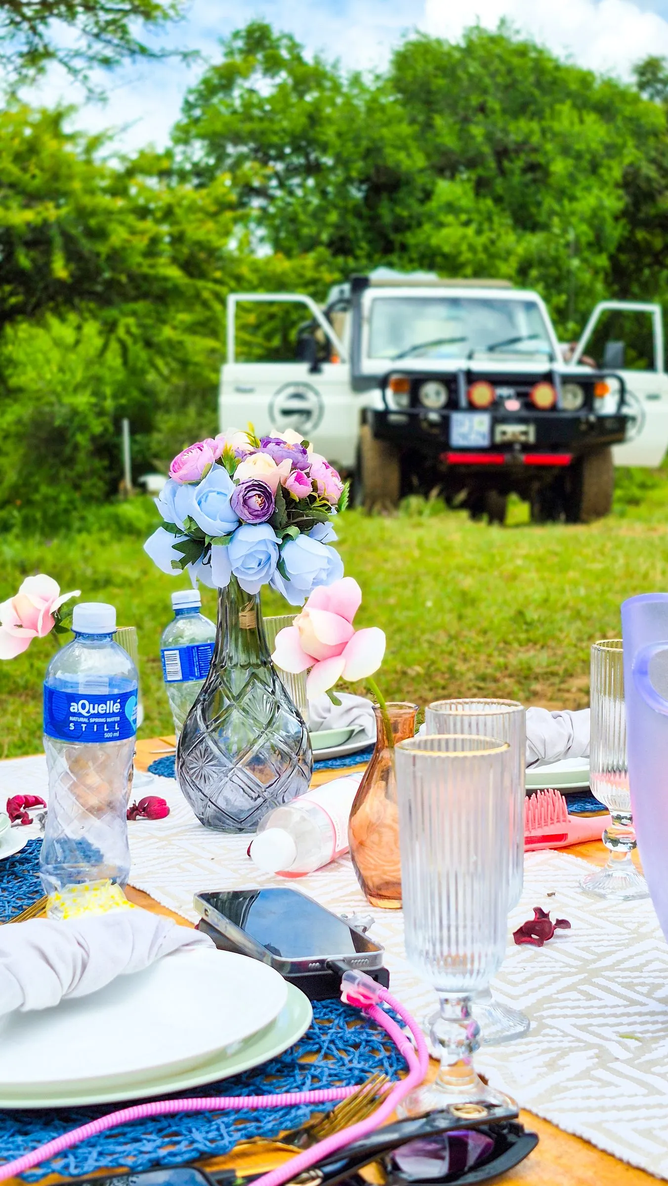 Picnic setup beside the water