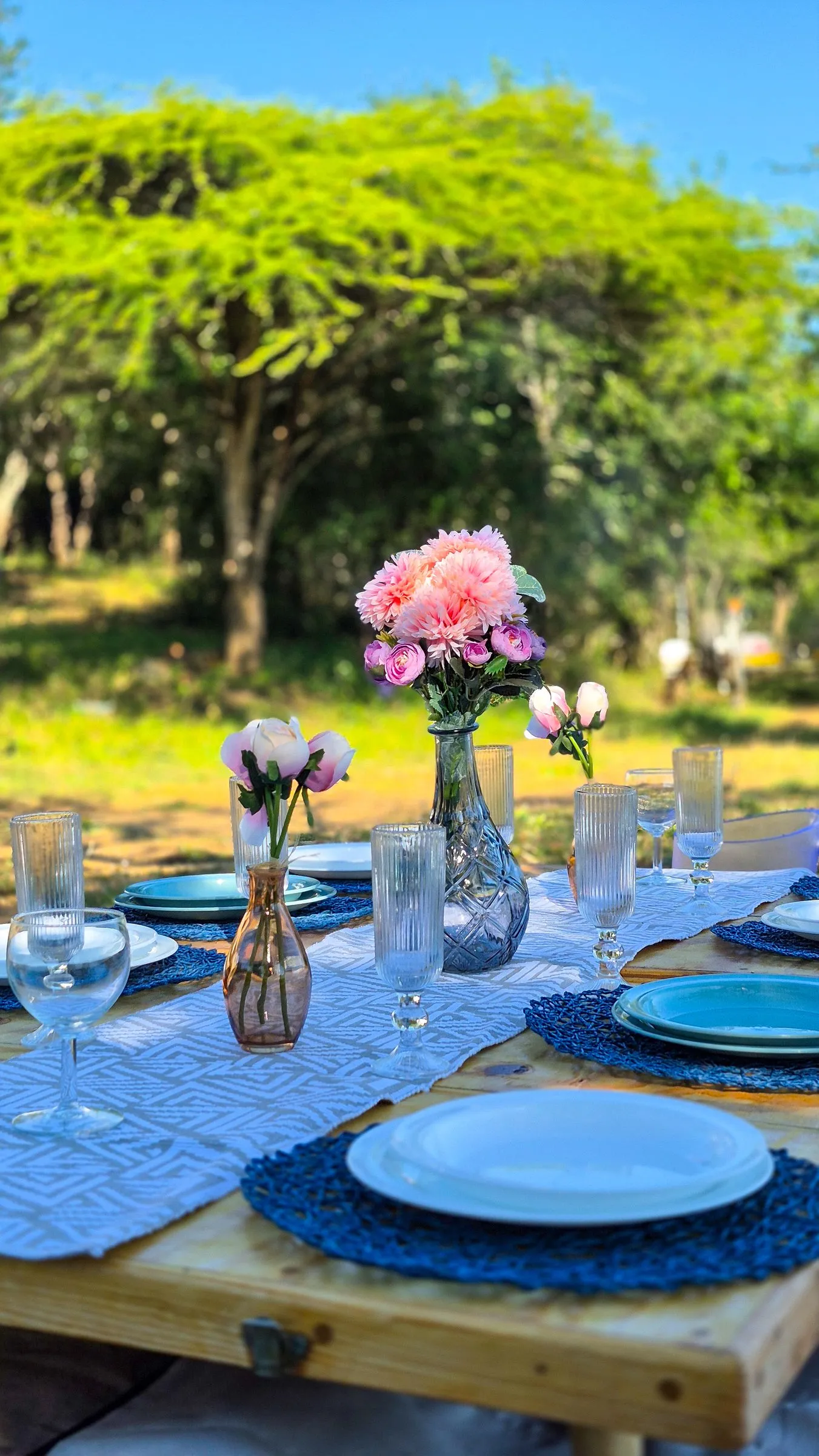 Picnic table with flowers